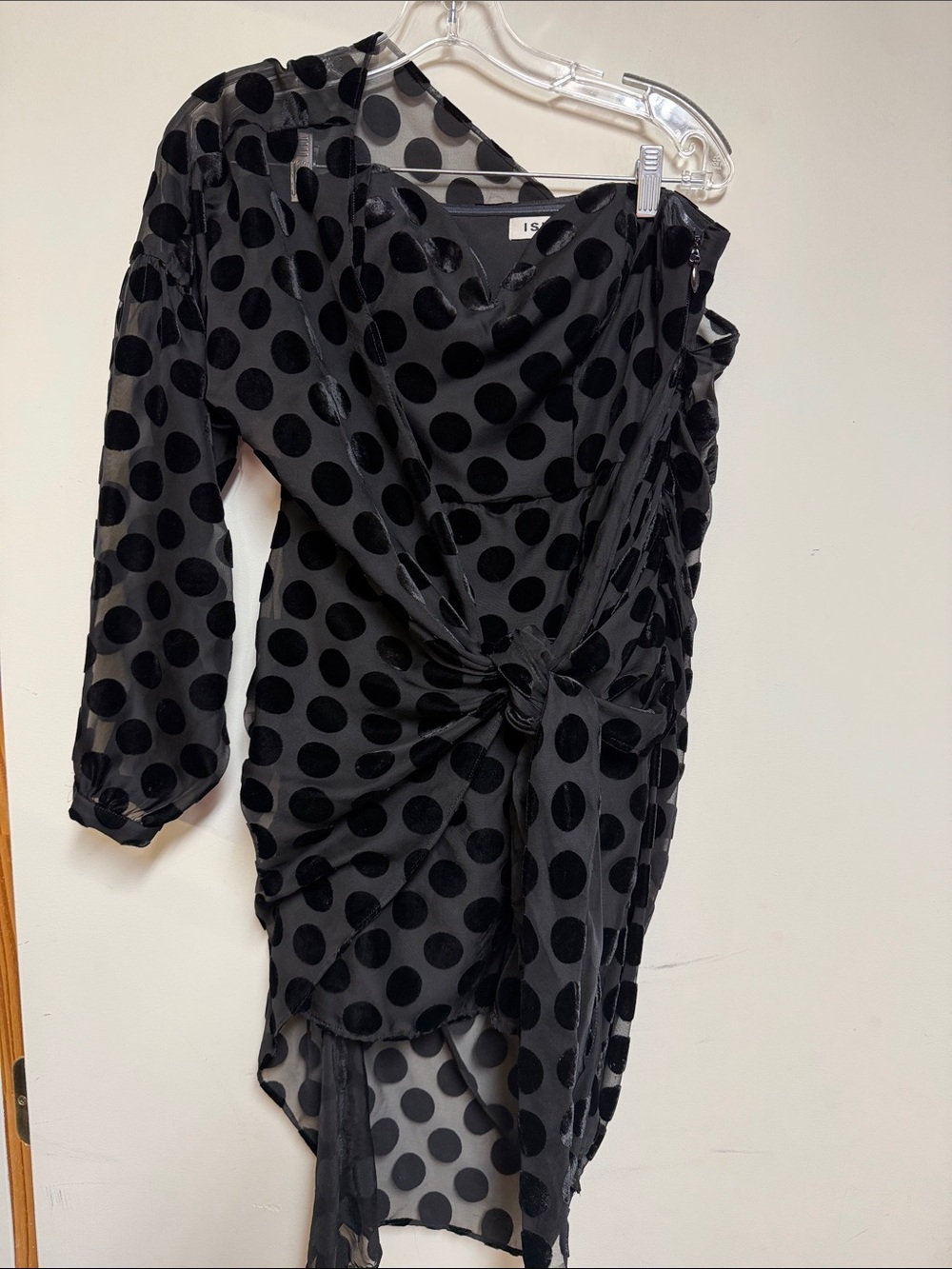 Black Polka Dot High-Low Draped dress